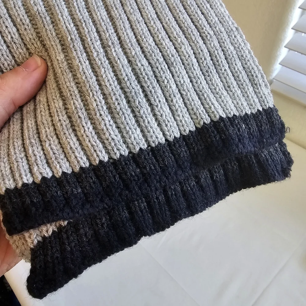 NWT Ralph Sport Ribbed Knit Scarf Gray Black Acrylic Winter Unisex
